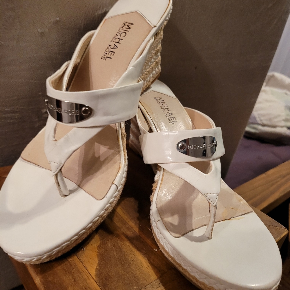 White Michael Kors wedge wedge flip flop Heels